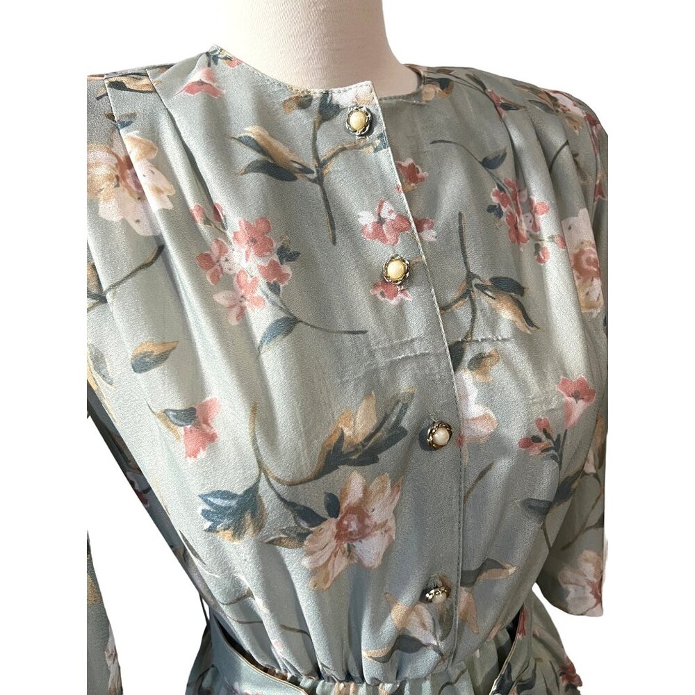 Vintage Cottage Core Floral Seventies Midi Dress Sz 12 Petite by California Look - Picture 4 of 13